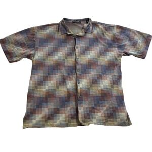 Marcello Mens XXL Short Sleeve Button Down Shirt Multi Color Geometric Knit